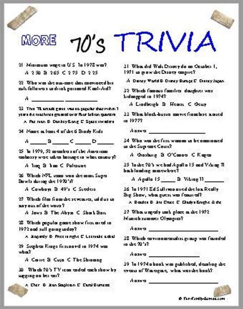 1970 Trivia Questions And Answers Printable
